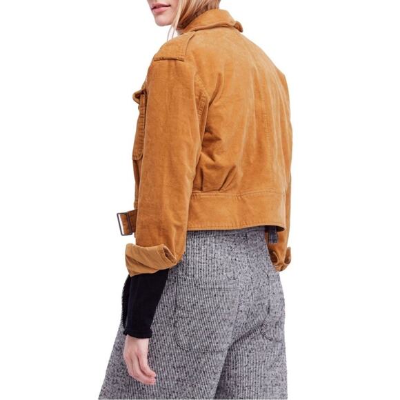 Free People Everlyn Cropped Jacket Mary Gold Mustard Brown M - Picture 3 of 16